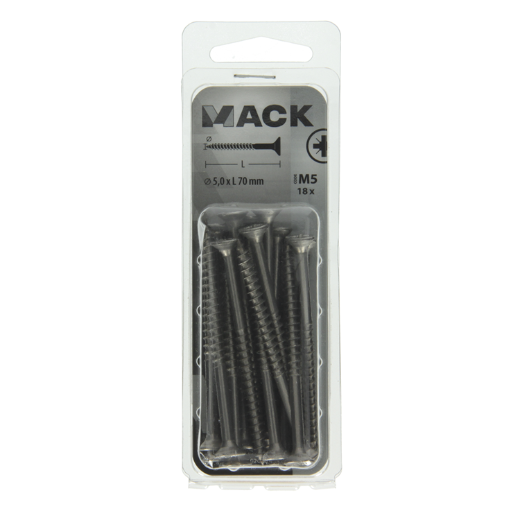 Mack 1020001 - vis pour panneaux d'aggloméré tête VZ acier inoxydable 18 pièces 5,0 x 70 mm | 5 pièces