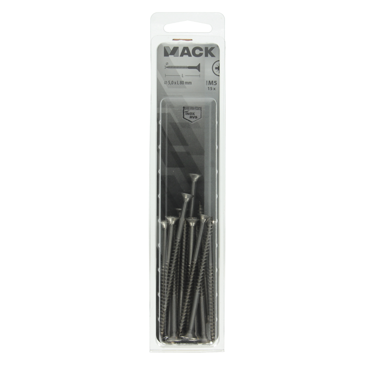 Mack 1020002 - vis pour panneaux d'aggloméré tête VZ acier inoxydable 15 pièces 5,0 x 80 mm | 5 pièces