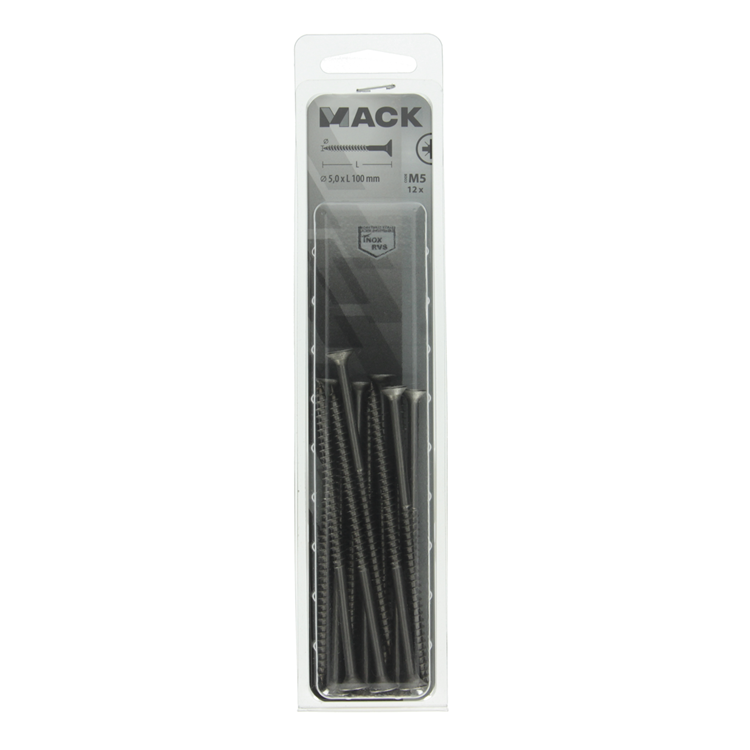 Mack 1020003 - vis pour panneaux d'aggloméré tête VZ acier inoxydable 12 pcs 5,0 x100 mm | 5 pièces