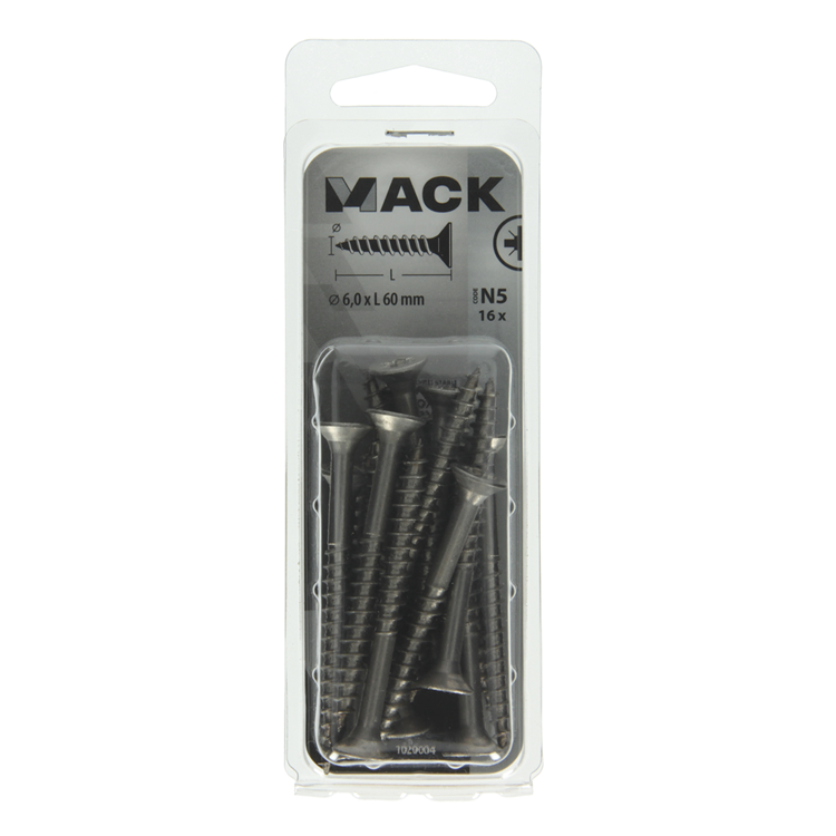 Mack 1020004 - vis pour panneaux d'aggloméré tête VZ acier inoxydable 16 pièces 6,0 x 60 mm | 5 pièces