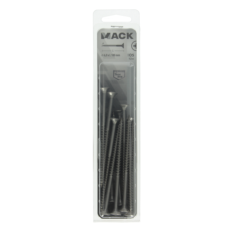 Mack 1020006 - vis pour panneaux d'aggloméré tête VZ acier inoxydable 12 pcs 6,0 x 100mm | 5 pièces
