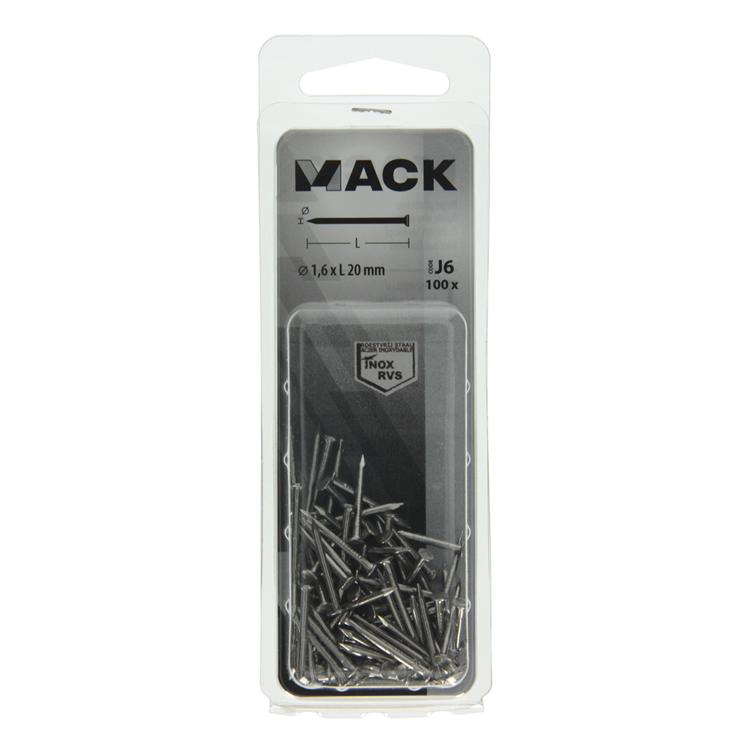 Mack 1020021 - clou à tête plate en acier inoxydable A2 100 pcs 1,6 x 20 mm | 5 pièces