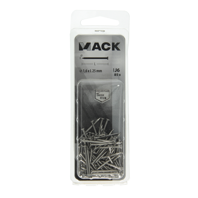 Mack 1020022 - clou à tête plate en acier inoxydable A2 85 pcs 1,6 x 25 mm | 5 pièces