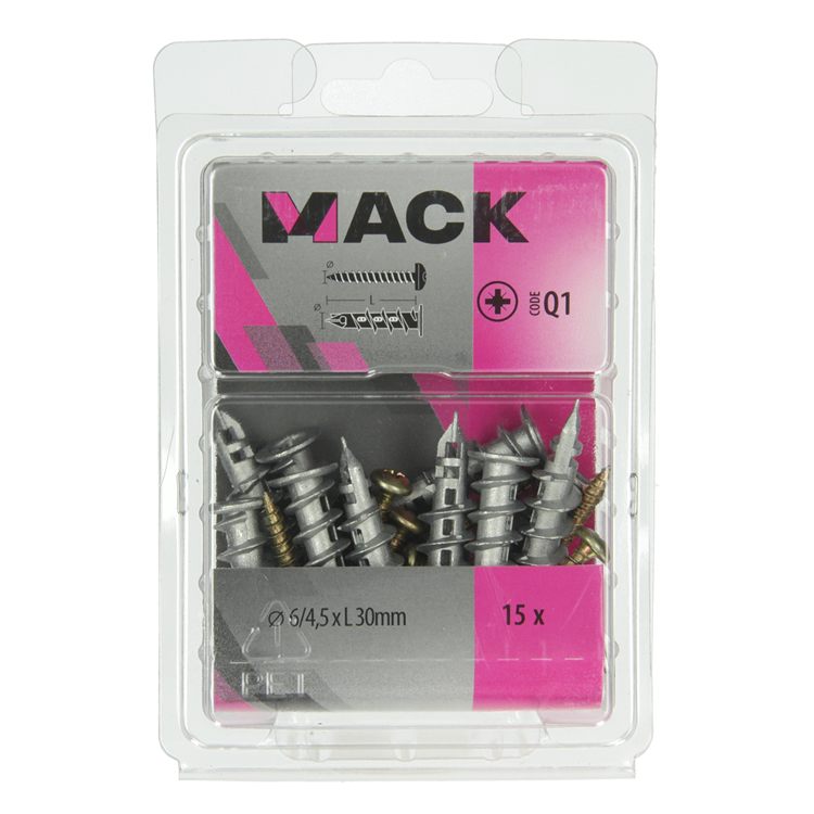 Mack 1018161 - bouchon de perçage pour plaques de plâtre + vis. zamac 15pcs 6 x 38 mm | 5 pièces