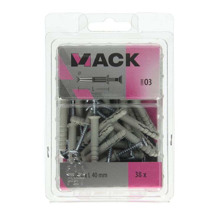 Mack 1018164 - bouchon à clous en nylon polyamide 38 pièces 6 x 40 mm | 3 pièces