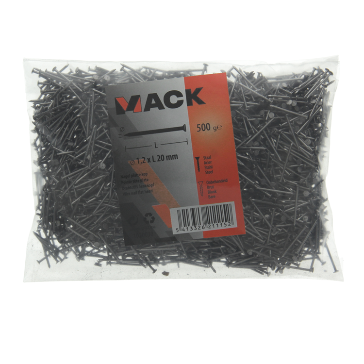 Mack 1020030 - clou tête plate 500 gr 1,2 x 20 mm | 10 pièces