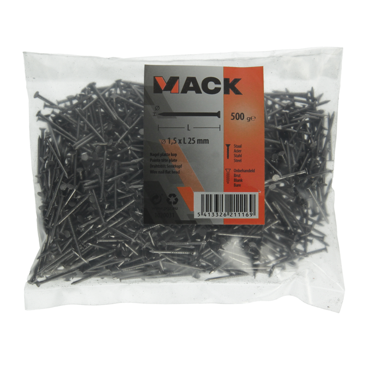 Mack 1020031 - clou tête plate 500 gr 1,5 x 25 mm | 10 pièces