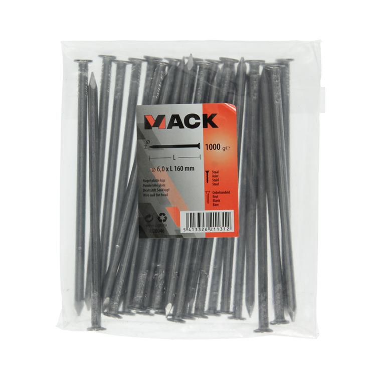 Mack 1020046 - clou tête plate 1000 gr 6,0 x 160 mm | 10 pièces