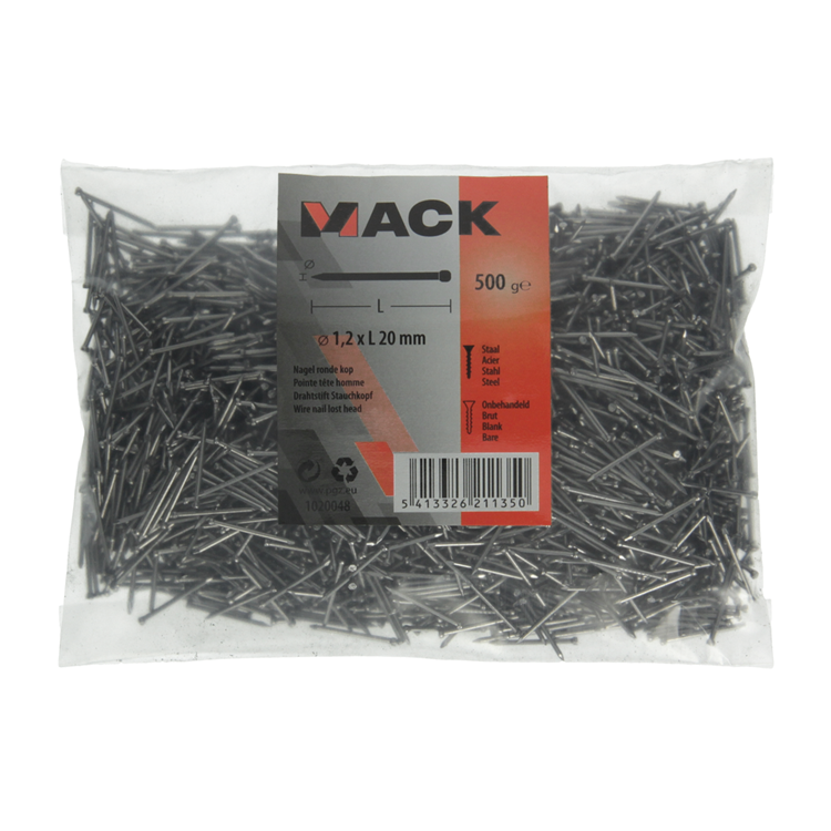 Mack 1020048 - clou tête ronde 500 gr 1,2 x 20 mm | 10 pièces