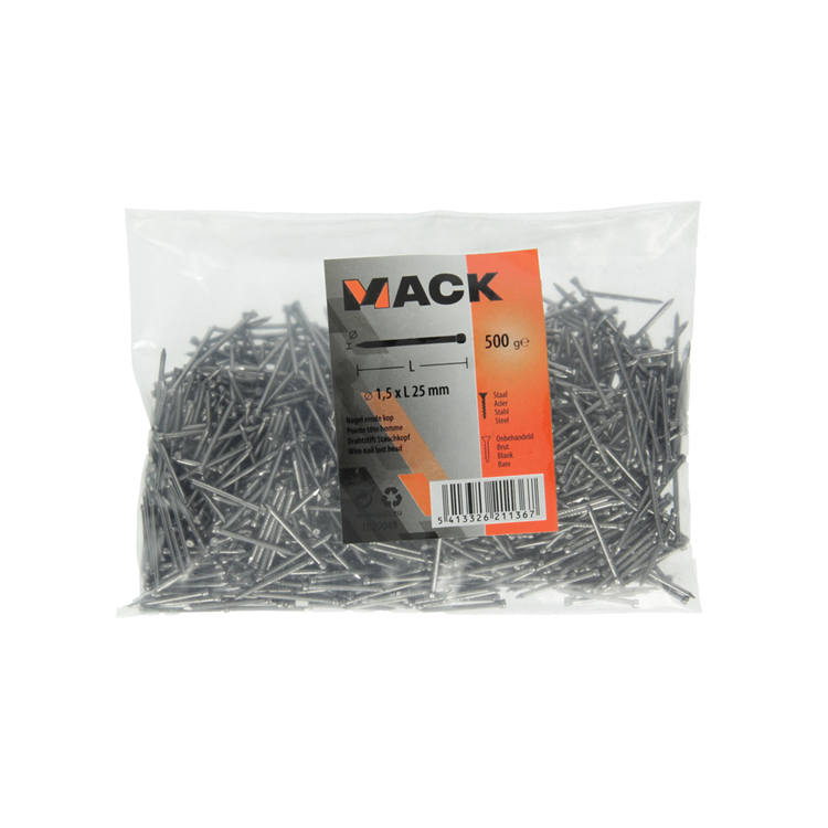 Mack 1020049 - clou tête ronde 500 gr 1,5 x 25 mm | 10 pièces