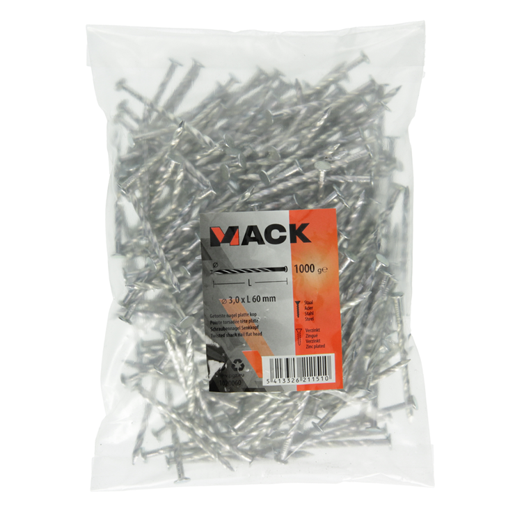 Mack 1020060 - twisted nail flat head vz 1000 gr 3.0 x 60 mm | 10 pièces
