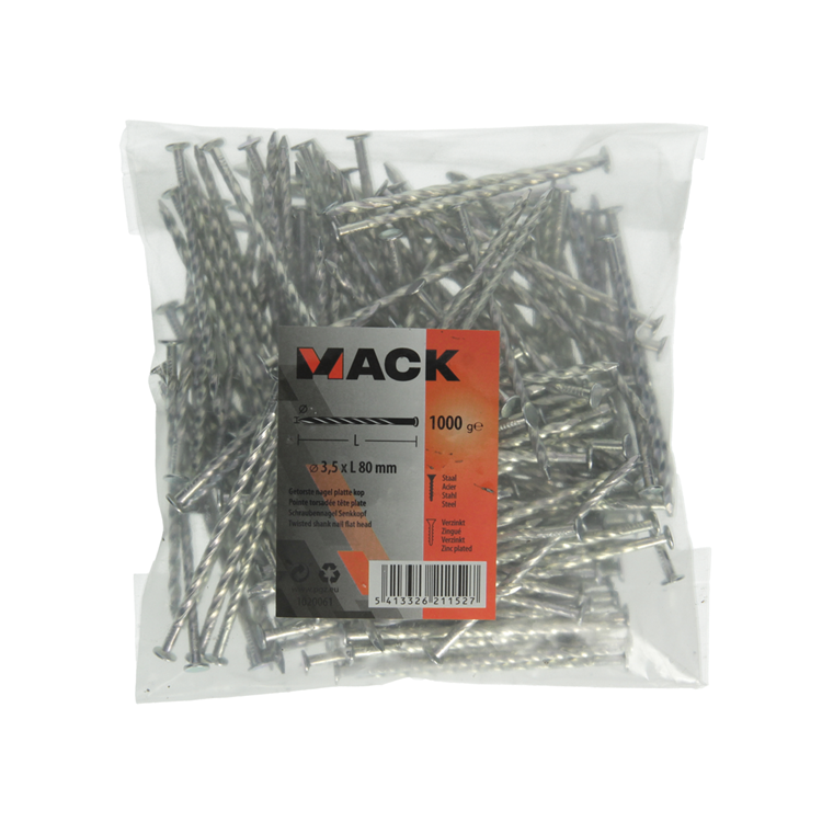 Mack 1020061 - clou torsadé tête plate vz 1000 gr 3,5 x 80 mm | 10 pièces