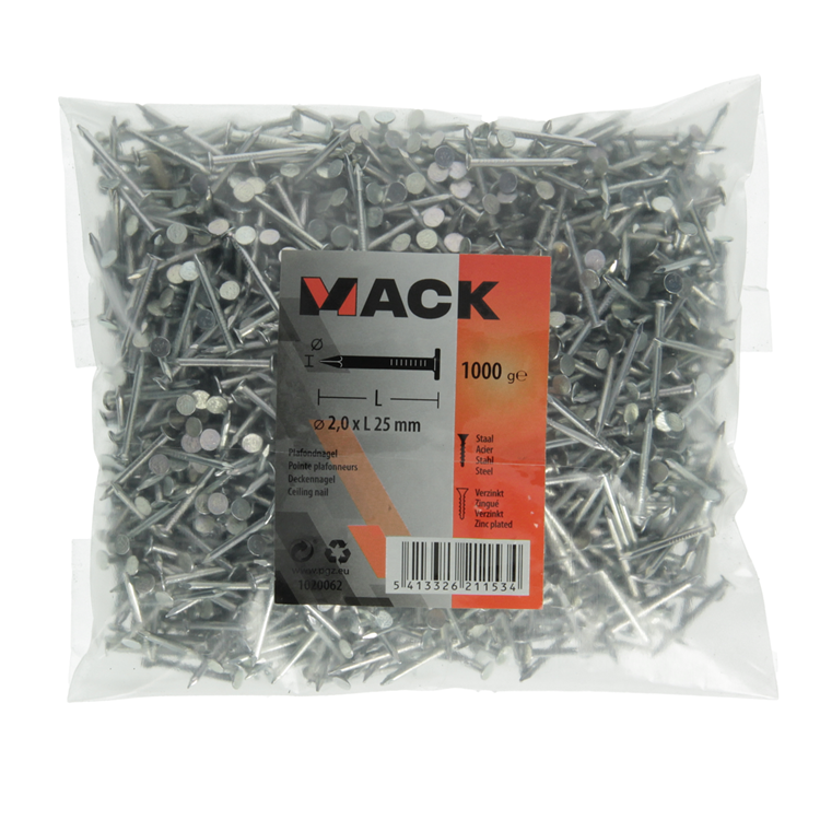Mack 1020062 - clou de plafond galvanisé 1000 gr 2,0 x 25 mm | 10 pièces