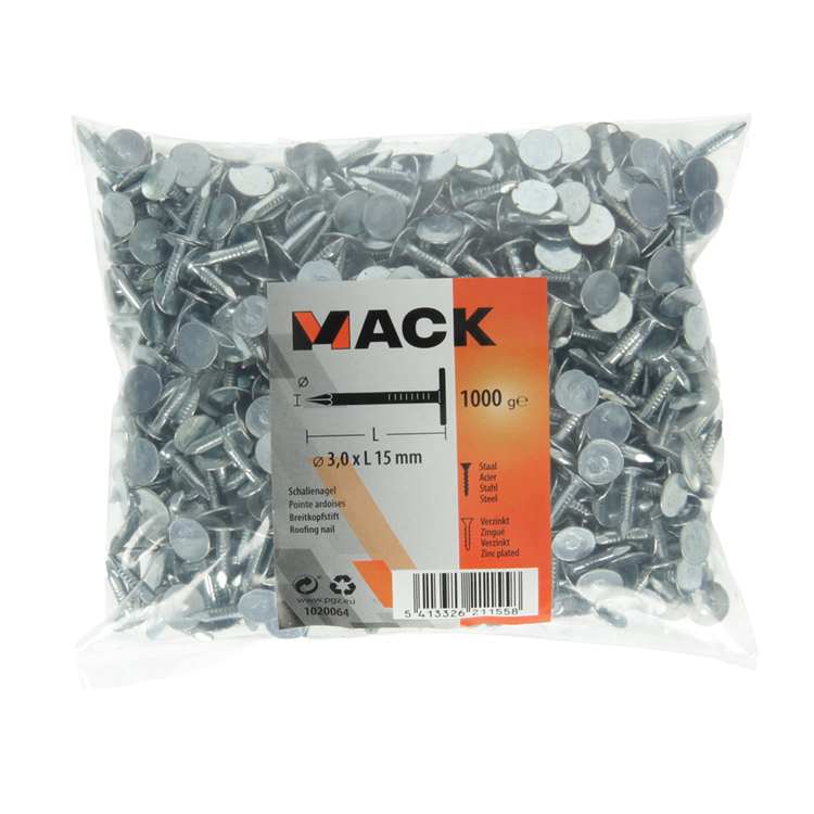 Mack 1020064 - clou de schiste galvanisé 1000 gr 3,0 x 15 mm | 10 pièces