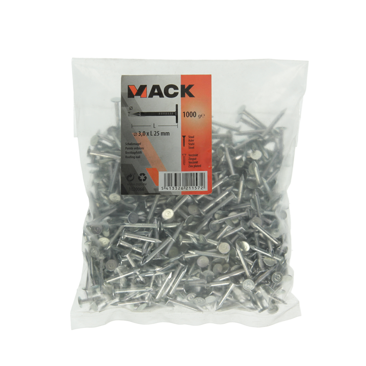 Mack 1020066 - clou de schiste galvanisé 1000 gr 3,0 x 25 mm | 10 pièces