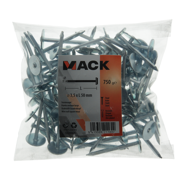 Mack 1020069 - clou pour plaque de construction galvanisé 750gr 3,5 x 50 mm | 5 pièces