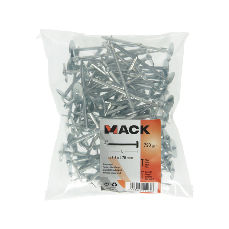 Mack 1020071 - clou pour plaque de construction galvanisé 750gr 3,5 x 70 mm | 5 pièces
