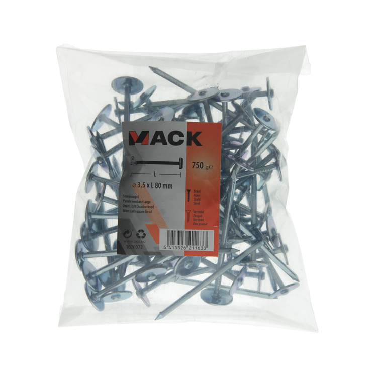 Mack 1020072 - clou pour plaque de construction galvanisé 750gr 3,5 x 80 mm | 5 pièces