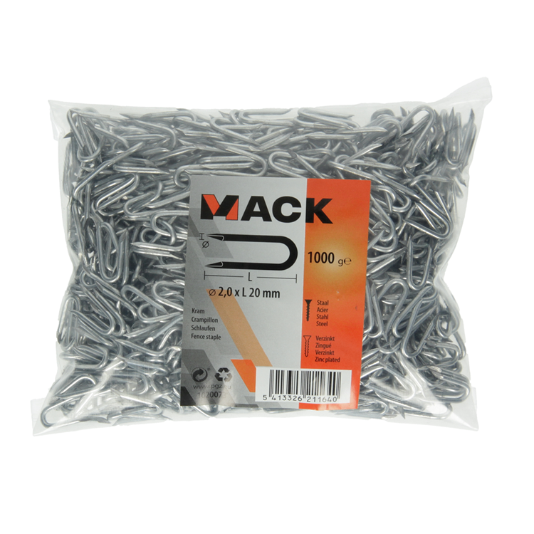 Mack 1020073 - agrafe galvanisée 1000 gr 2,0 x 20 mm | 10 pièces