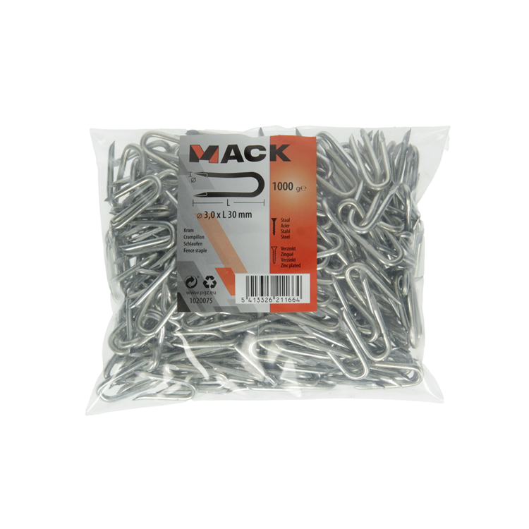 Mack 1020075 - agrafe galvanisée 1000 gr 3,0 x 30 mm | 10 pièces