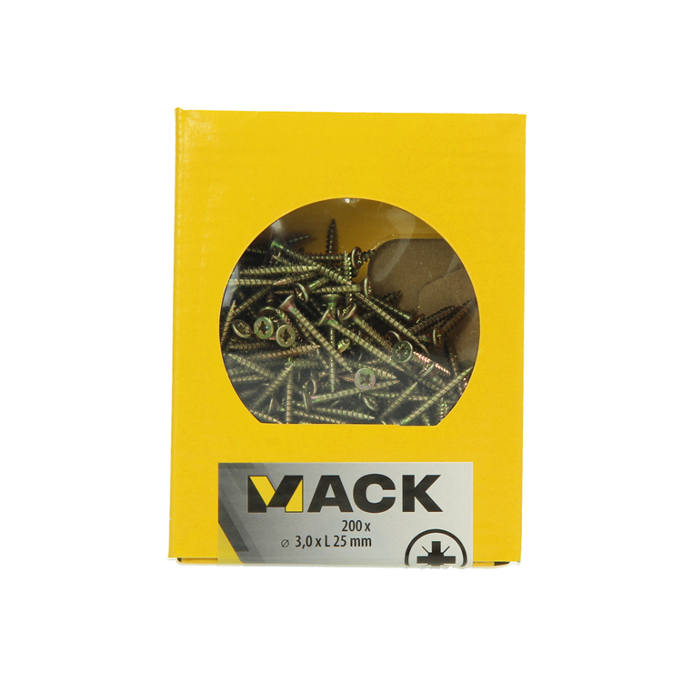 Mack 1020079 - vis pour panneaux d'aggloméré avec tête jaune avec 200 pièces 3,0 x 25 mm | 5 pièces