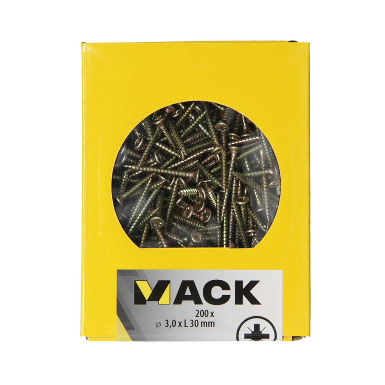 Mack 1020080 - vis pour panneaux d'aggloméré avec tête jaune avec 200 pièces 3,0 x 30 mm | 5 pièces