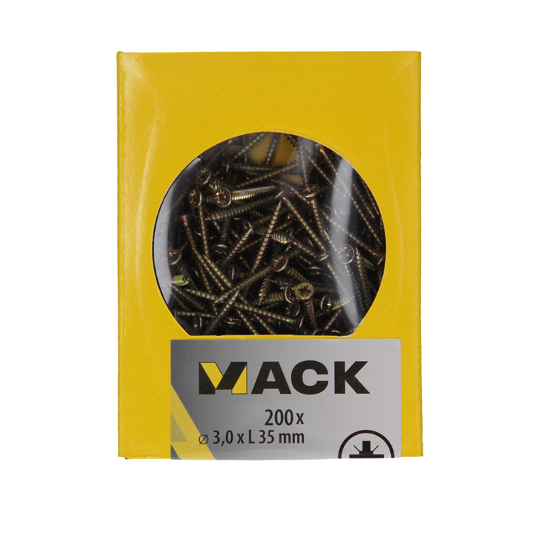 Mack 1020081 - vis pour panneaux d'aggloméré avec tête jaune avec 200 pièces 3,0 x 35 mm | 5 pièces