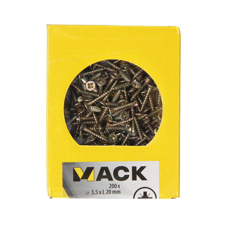 Mack 1020082 - vis pour panneaux d'aggloméré avec tête jaune avec 200 pièces 3,5 x 20 mm | 5 pièces
