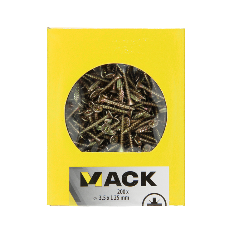 Mack 1020083 - vis pour panneaux d'aggloméré avec tête jaune avec 200 pièces 3,5 x 25 mm | 5 pièces