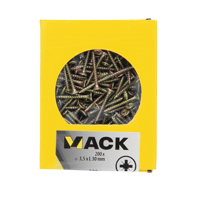 Mack 1020084 - vis pour panneaux d'aggloméré avec tête jaune vz 200 pcs 3,5 x 30 mm | 5 pièces
