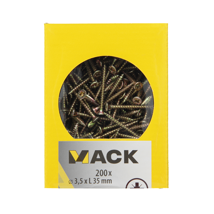 Mack 1020085 - vis pour panneaux d'aggloméré avec tête jaune avec 200 pièces 3,5 x 35 mm | 5 pièces
