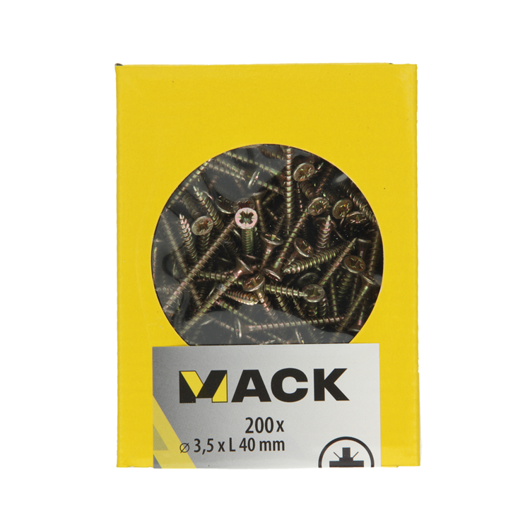 Mack 1020086 - vis pour panneaux d'aggloméré avec tête jaune vz 200 pcs 3,5 x 40 mm | 5 pièces