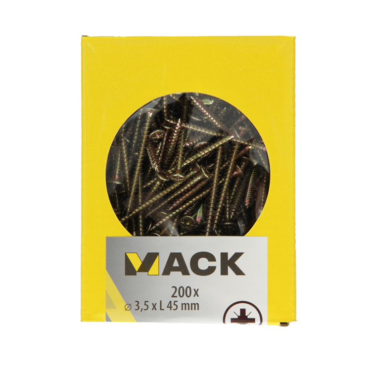 Mack 1020087 - vis pour panneaux d'aggloméré avec tête jaune vz 200 pcs 3,5 x 45 mm | 5 pièces