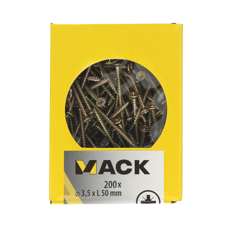 Mack 1020088 - vis pour panneaux d'aggloméré avec tête jaune avec 200 pièces 3,5 x 50 mm | 5 pièces