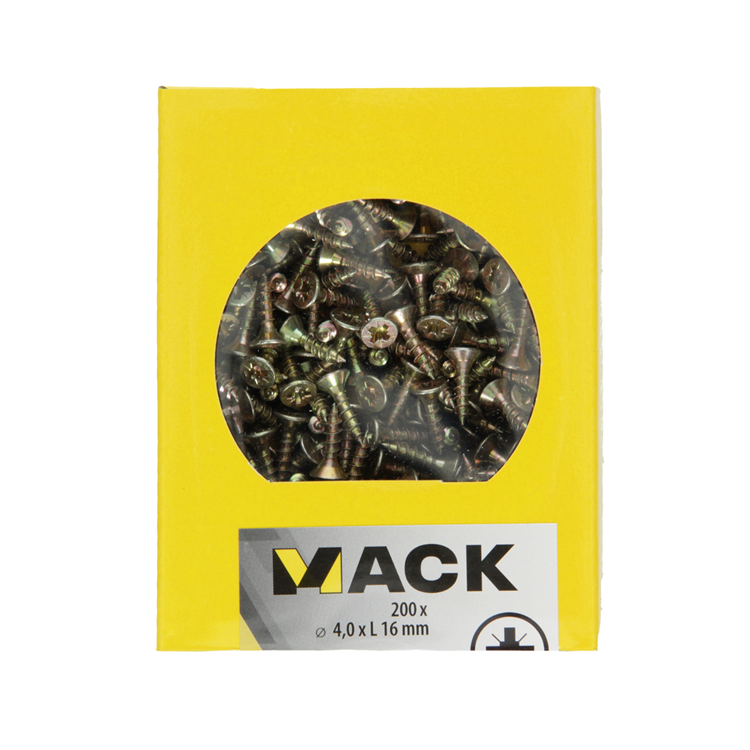 Mack 1020089 - vis pour panneaux d'aggloméré avec tête jaune avec 200 pièces 4,0 x 16 mm | 5 pièces