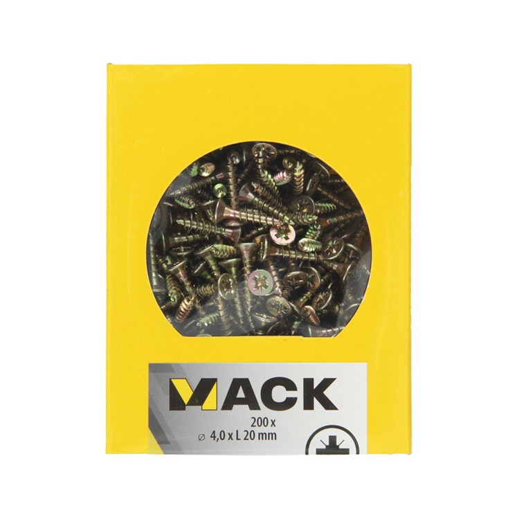 Mack 1020090 - vis pour panneaux d'aggloméré avec tête jaune avec 200 pièces 4,0 x 20 mm | 5 pièces