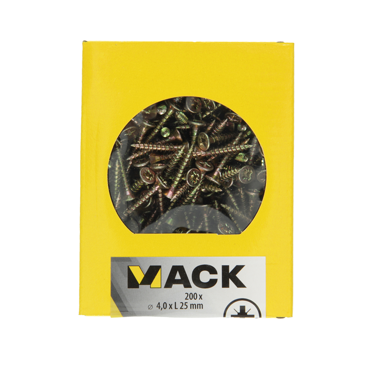 Mack 1020091 - vis pour panneaux d'aggloméré avec tête jaune avec 200 pièces 4,0 x 25 mm | 5 pièces