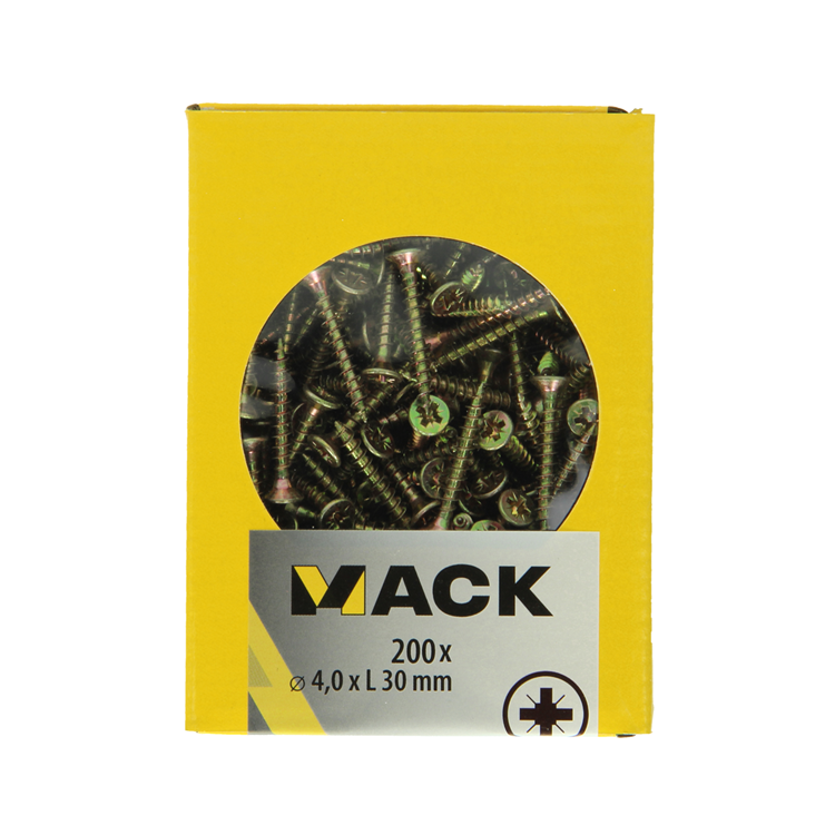 Mack 1020092 - vis pour panneaux d'aggloméré avec tête jaune avec 200 pièces 4,0 x 30 mm | 5 pièces
