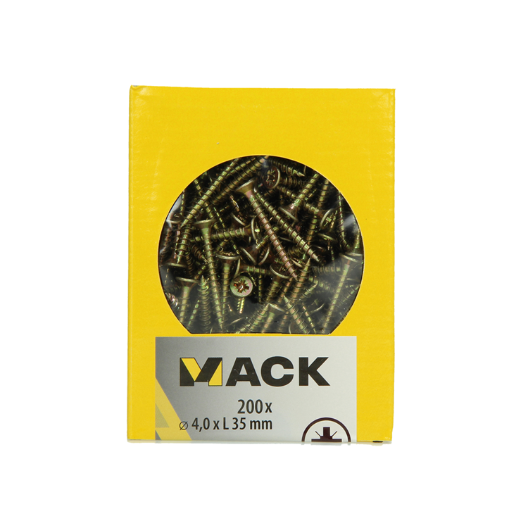 Mack 1020093 - vis pour panneaux d'aggloméré avec tête jaune vz 200 pcs 4,0 x 35 mm | 5 pièces