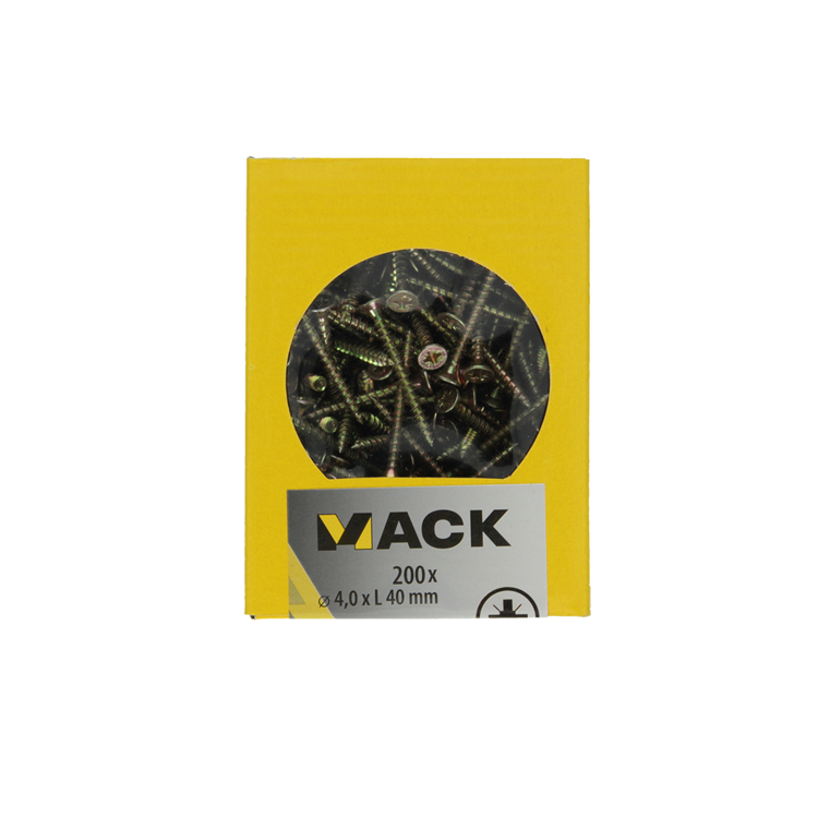Mack 1020094 - vis pour panneaux d'aggloméré avec tête jaune vz 200 pcs 4,0 x 40 mm | 5 pièces