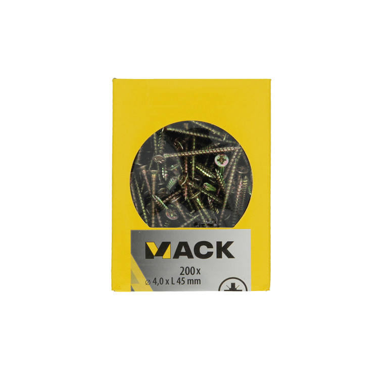 Mack 1020095 - vis pour panneaux d'aggloméré avec tête jaune avec 200 pièces 4,0 x 45 mm | 5 pièces