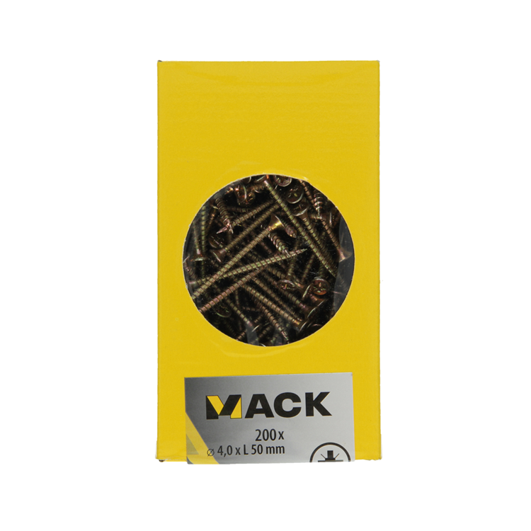 Mack 1020096 - vis pour panneaux d'aggloméré avec tête jaune vz 200 pcs 4,0 x 50 mm | 3 pièces