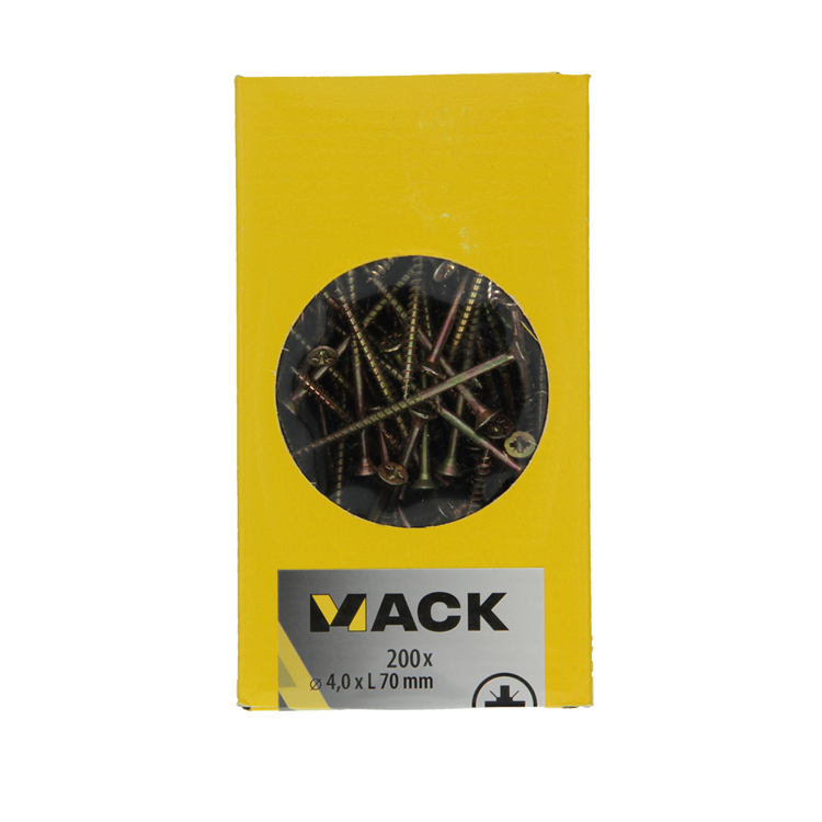 Mack 1020098 - vis pour panneaux d'aggloméré avec tête jaune avec 200 pièces 4,0 x 70 mm | 2 pièces