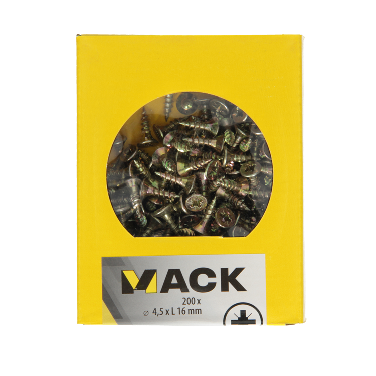 Mack 1020099 - vis pour panneaux d'aggloméré avec tête jaune avec 200 pièces 4,5 x 16 mm | 5 pièces