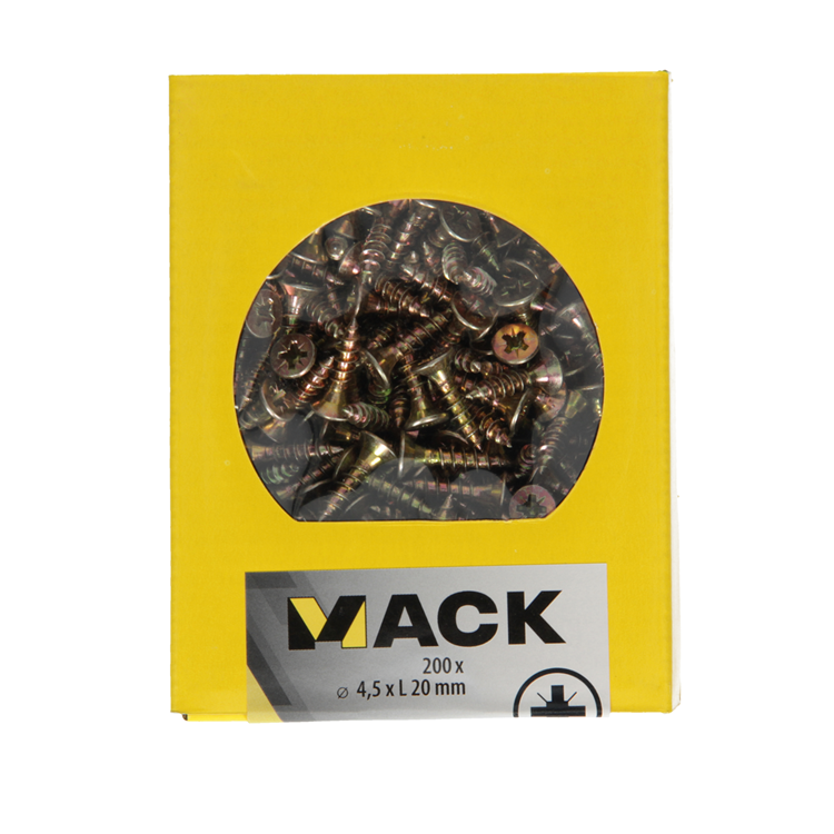 Mack 1020100 - vis pour panneaux d'aggloméré avec tête jaune avec 200 pièces 4,5 x 20 mm | 5 pièces