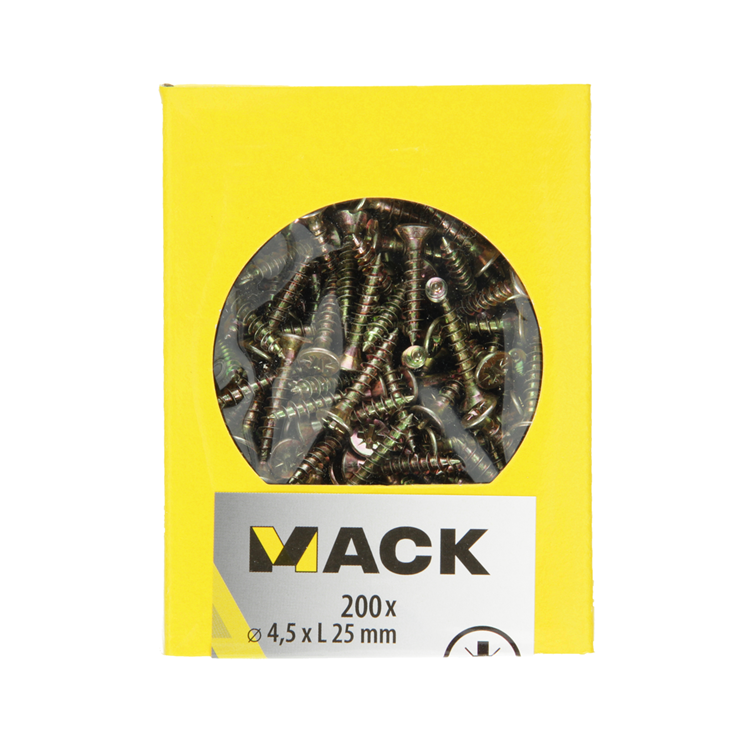 Mack 1020101 - vis pour panneaux d'aggloméré avec tête jaune avec 200 pièces 4,5 x 25 mm | 5 pièces