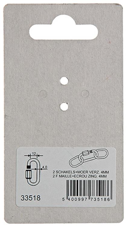Mack 1008488 - 2 maillons vides + écrou 4mm galvanisé | 10 pièces