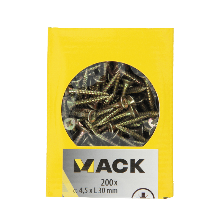 Mack 1020102 - vis pour panneaux d'aggloméré avec tête jaune vz 200 pcs 4,5 x 30 mm | 5 pièces
