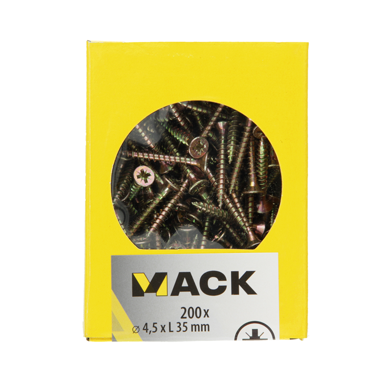Mack 1020103 - vis pour panneaux d'aggloméré avec tête jaune avec 200 pièces 4,5 x 35 mm | 5 pièces