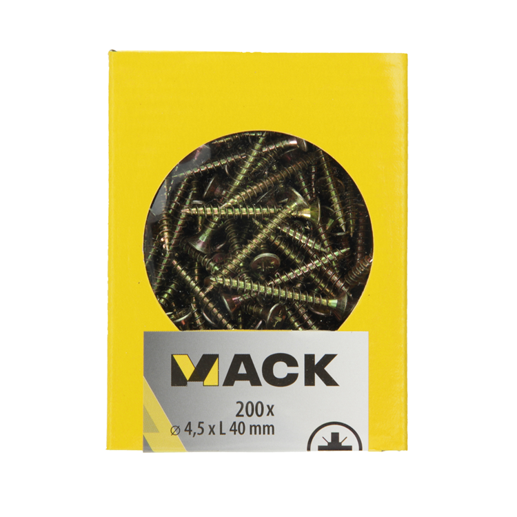 Mack 1020104 - vis pour panneaux d'aggloméré avec tête jaune avec 200 pièces 4,5 x 40 mm | 5 pièces